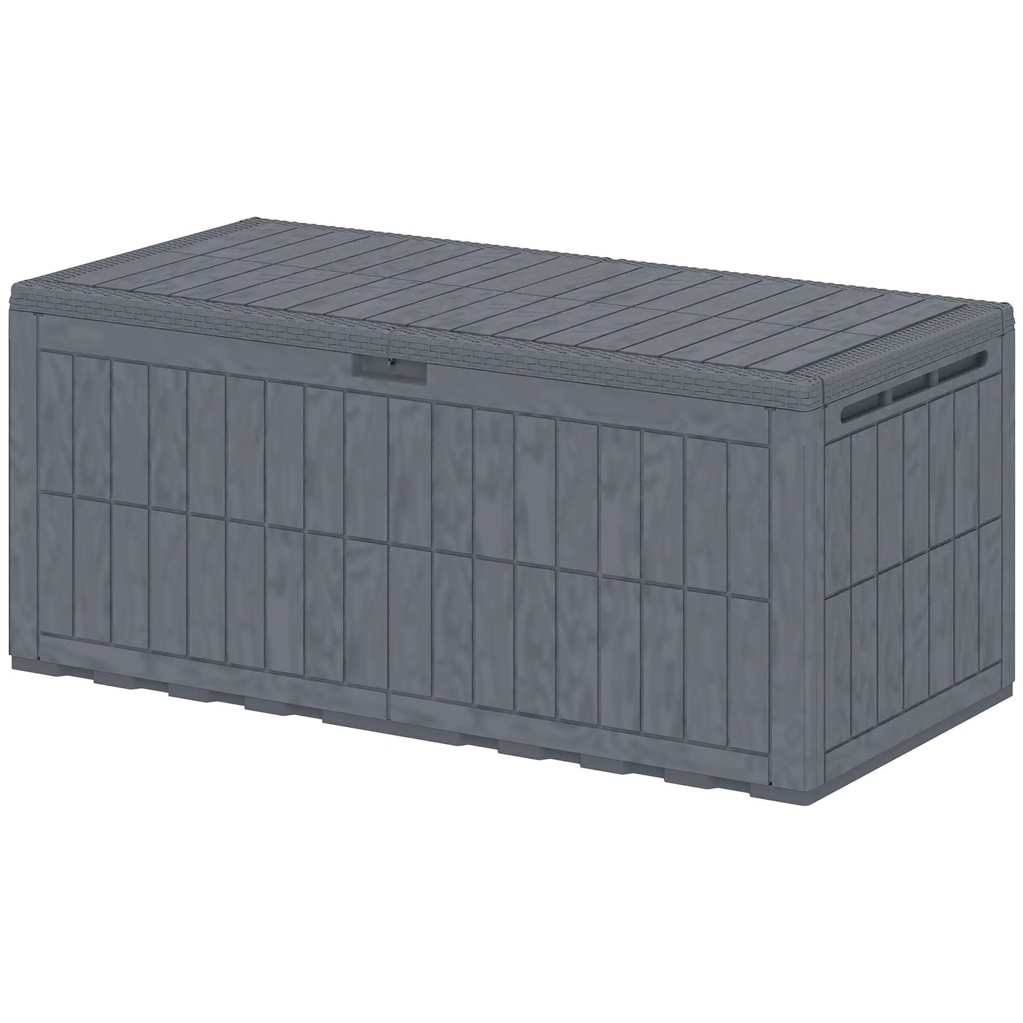 220 Gallon Resin Deck Box, Waterproof Lockable Outdoor Storage Patio Storage Boxes Grey Wood Effect at Gallery Canada