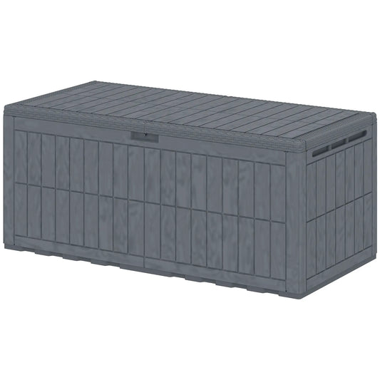 220 Gallon Resin Deck Box, Waterproof Lockable Outdoor Storage Patio Storage Boxes Grey Wood Effect at Gallery Canada