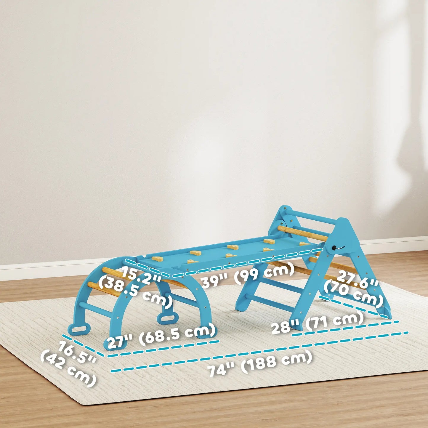 7-in-1 Pikler Triangle Set, Foldable Wooden Climbing Toys, Blue Kids Gym & Playmats at Gallery Canada