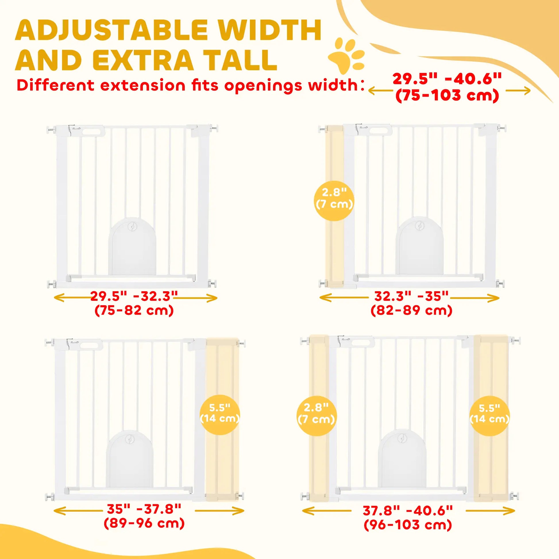 30"-41" Extra Wide Pet Gate, Small Door, 30"H, White Houses, Kennels & Pens at Gallery Canada