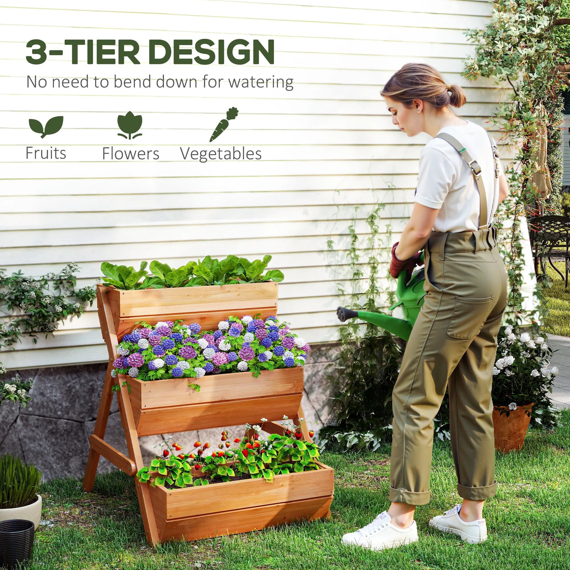 3 Tier Elevated Planter Box, Wooden Raised Garden Bed, 26