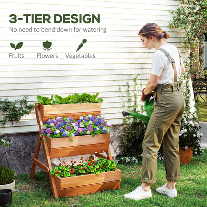 3 Tier Elevated Planter Box, Wooden Raised Garden Bed, 26" x 30" x 30", Brown Elevated Garden Beds at Gallery Canada