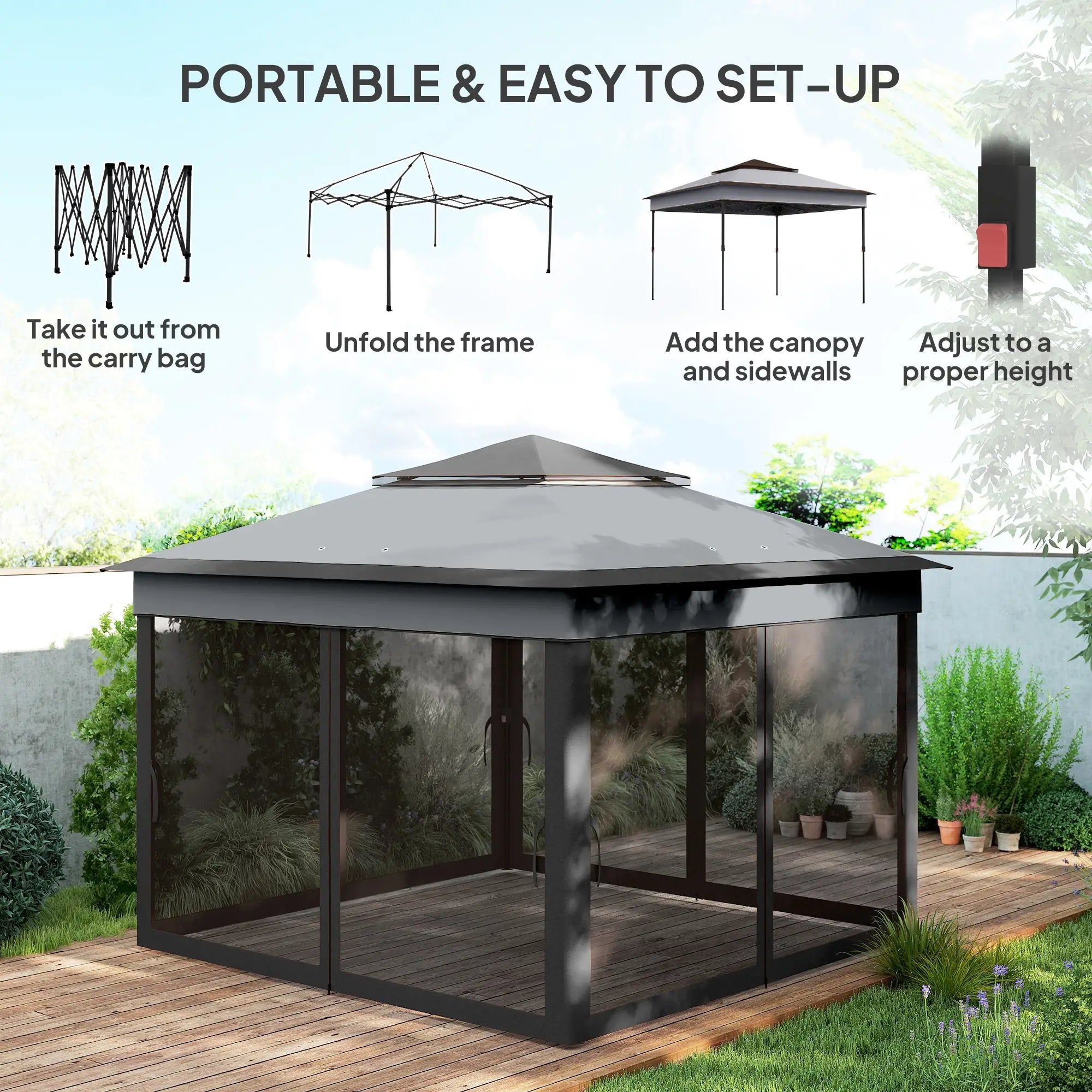 10.7 x 10.7ft Pop Up Gazebo, Adjustable Sun Shelter, Dark Grey Pop Up Canopies at Gallery Canada