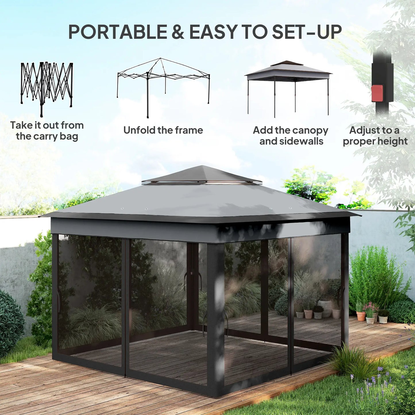 10.7 x 10.7ft Pop Up Gazebo, Adjustable Sun Shelter, Dark Grey Pop Up Canopies at Gallery Canada