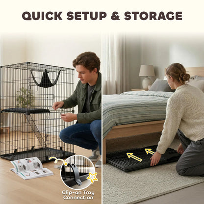 2-Tier Cat Cage Indoor, Detachable Metal Wire Kennel with Hammock, Platform, Tray and Cushion for 1-2 Kittens Cat Houses at Gallery Canada