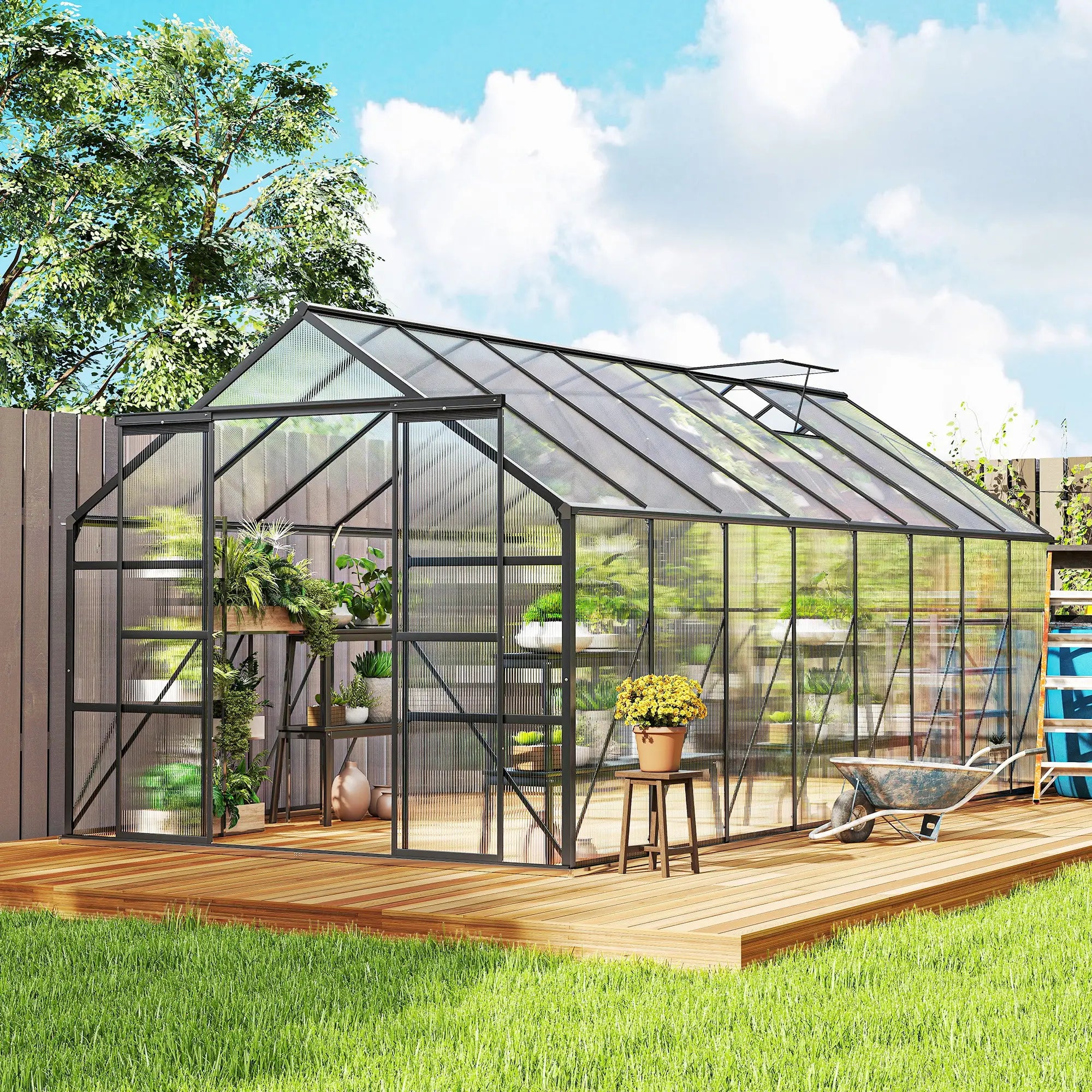 Aluminum Greenhouse Kit, Polycarbonate Walk-In, 16' x 8', Dark Grey Walk In Greenhouses at Gallery Canada