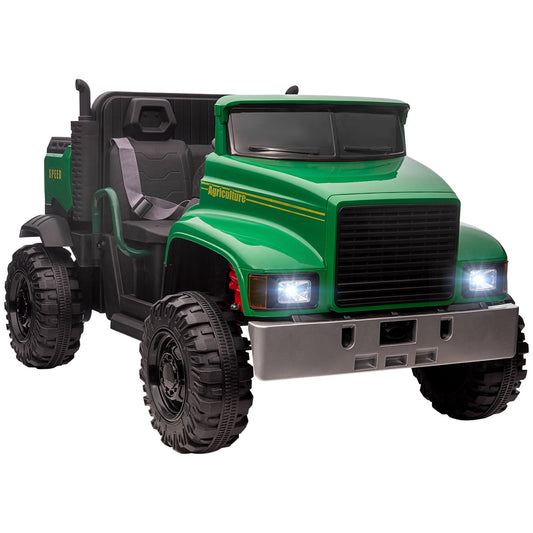Two-Seater Kids' Tractor with Detachable Bucket, 12V Battery Powered Ride-on Farm Truck with Parental Control, 2 Speeds, Music Lights, Suspension Wheels, Green - Gallery Canada
