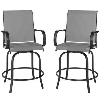 Outdoor Bar Stools Set of 2, 360° Swivel, 26.8" x 29.5" x 48.4", Grey Bistro Sets Grey at Gallery Canada