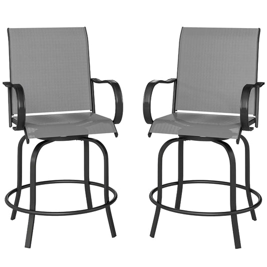 Outdoor Bar Stools Set of 2, 360° Swivel, 26.8" x 29.5" x 48.4", Grey Bistro Sets Grey at Gallery Canada