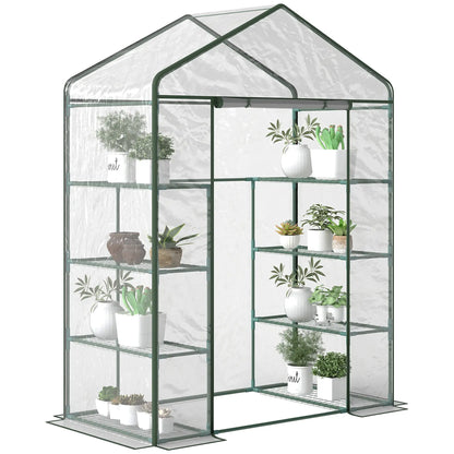 56” x 29” x 77” Walk-In Greenhouse, 4 Tier Shelves, Roll Up Door, Transparent Walk In Greenhouses Deep Green Frame, Transparent Cover at Gallery Canada