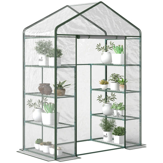 56” x 29” x 77” Walk-In Greenhouse, 4 Tier Shelves, Roll Up Door, Transparent Walk In Greenhouses Deep Green Frame, Transparent Cover at Gallery Canada