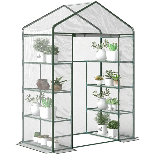 56” x 29” x 77” Walk-In Greenhouse, 4 Tier Shelves, Roll Up Door, Transparent