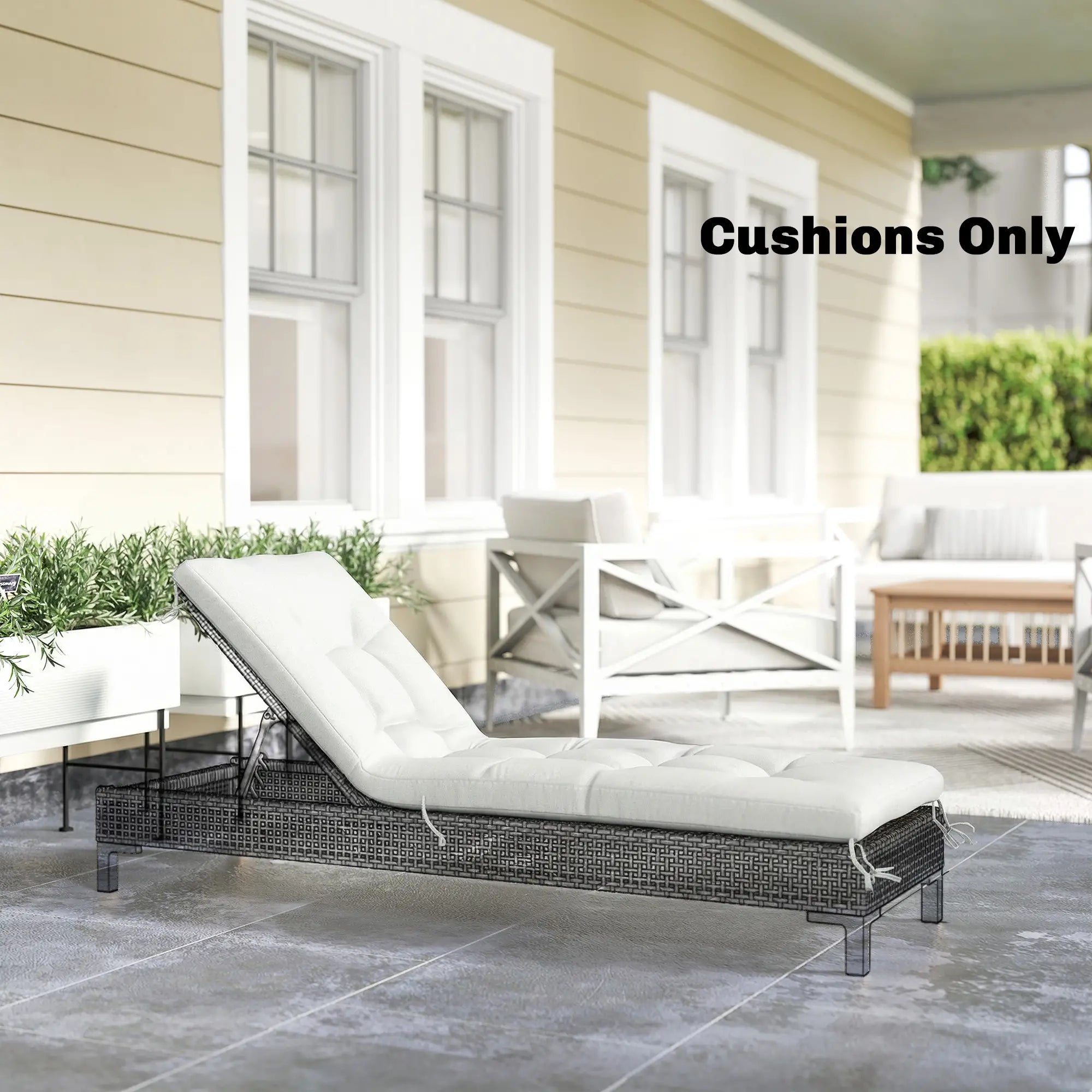 Patio Lounge Chair Cushion, UV50+ With Straps, 78 x 25.6 inch, Cream White Patio Chair Cushions at Gallery Canada