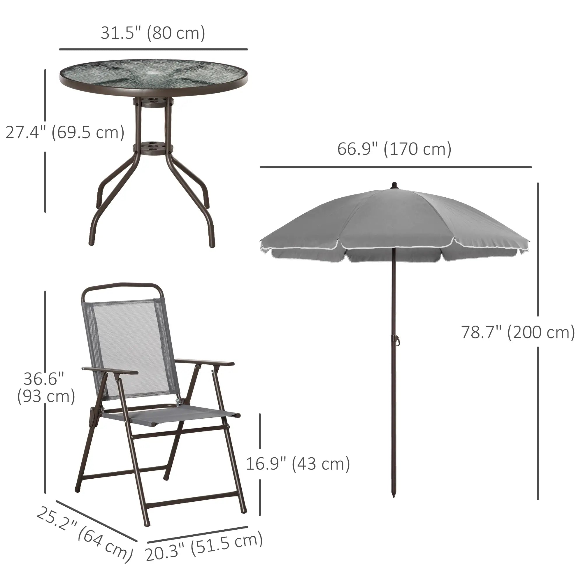 6-Piece Outdoor Dining Set, Round Table, 4 Folding Chairs, Grey Outdoor Dining Sets at Gallery Canada