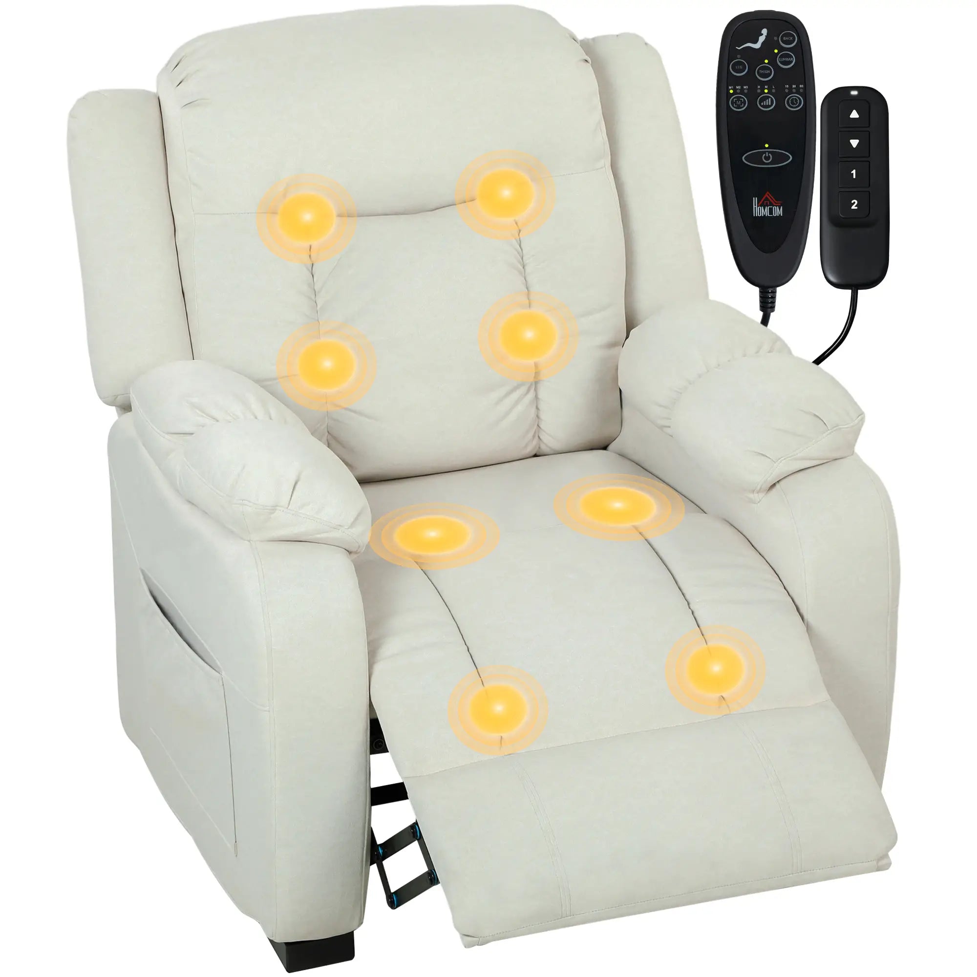 Massage Recliner Chair, Quiet Brushless Motor, Pet-Friendly Fabric, 2 Memory Positions, Cream White Single Sofas at Gallery Canada
