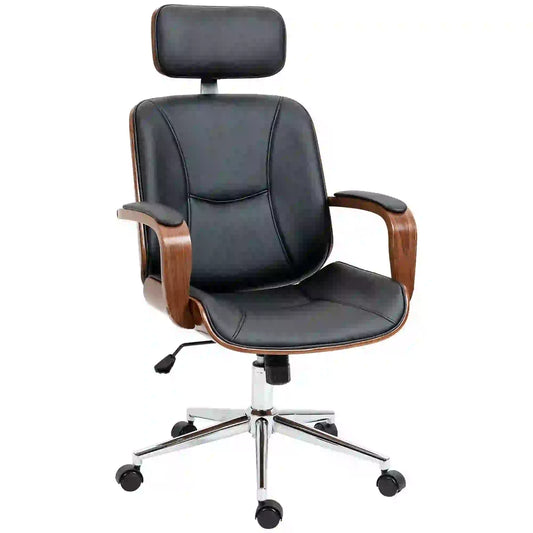 Office Chair, PU Leather Desk Chair, Adjustable Height, Tilt, Wheels, Black Office Chairs Black, Walnut at Gallery Canada