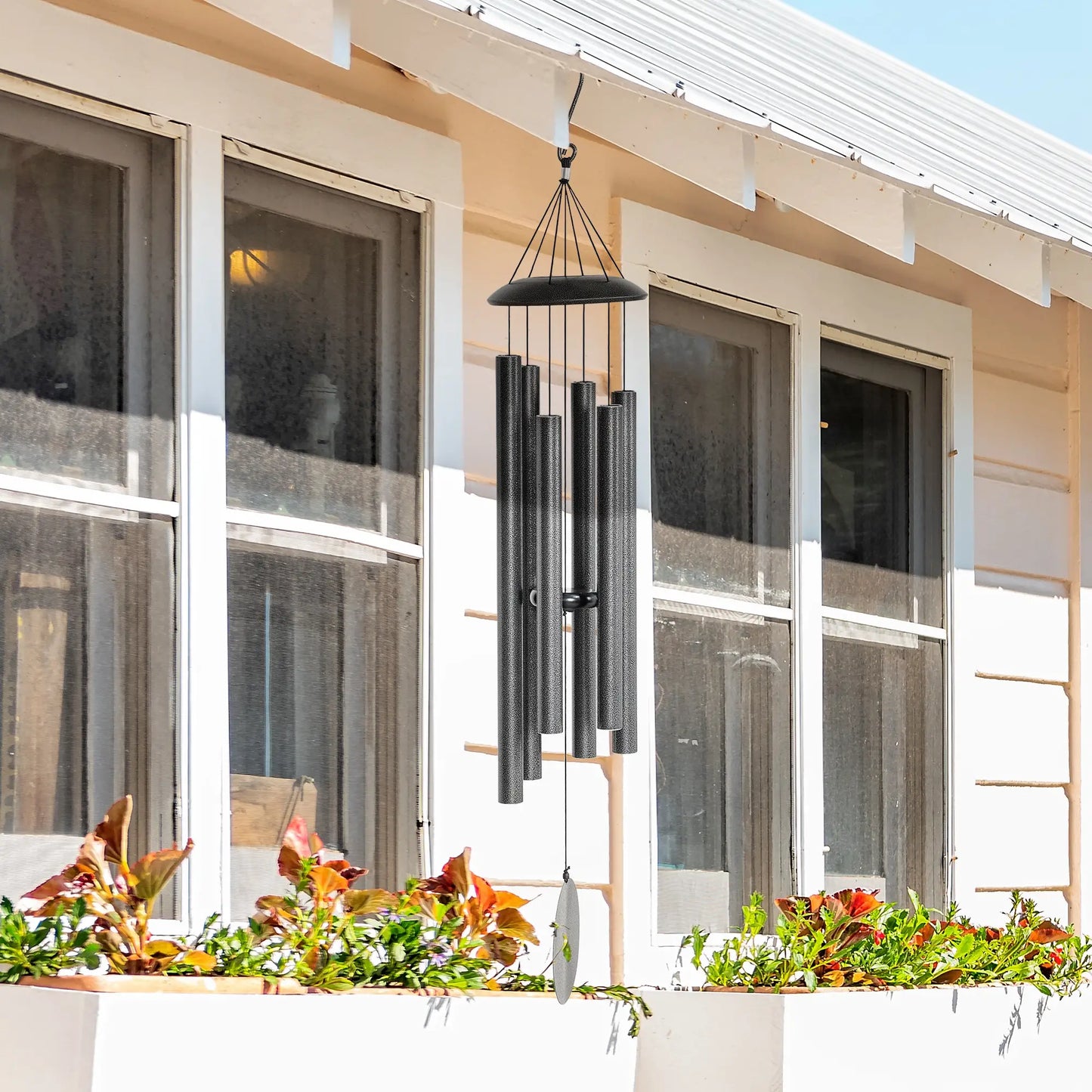 45" Deep Tone Wind Chime, 6 Aluminum Tubes, Outdoor Decor, Dark Grey Garden Decor at Gallery Canada