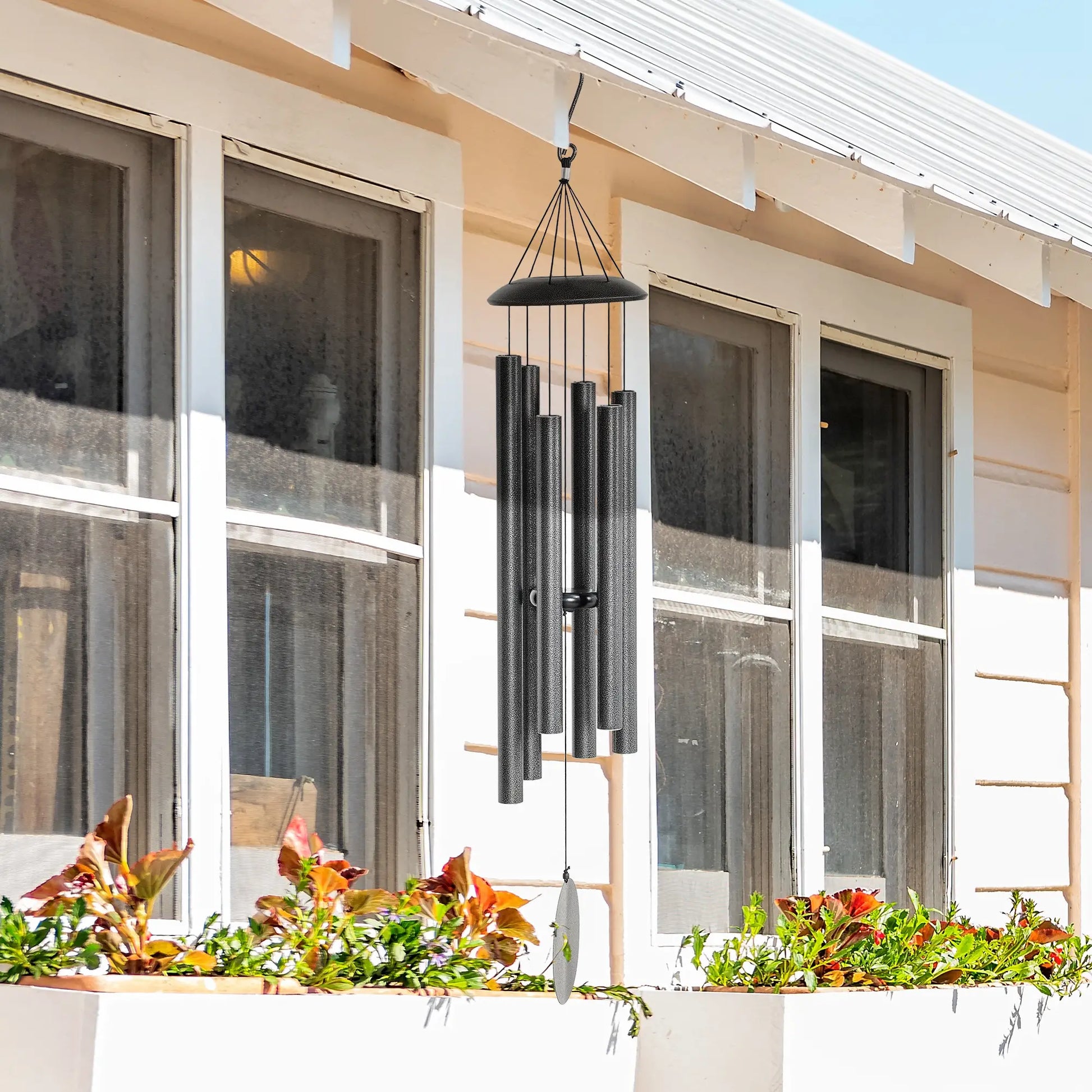 45" Deep Tone Wind Chime, 6 Aluminum Tubes, Outdoor Decor, Dark Grey Garden Decor at Gallery Canada