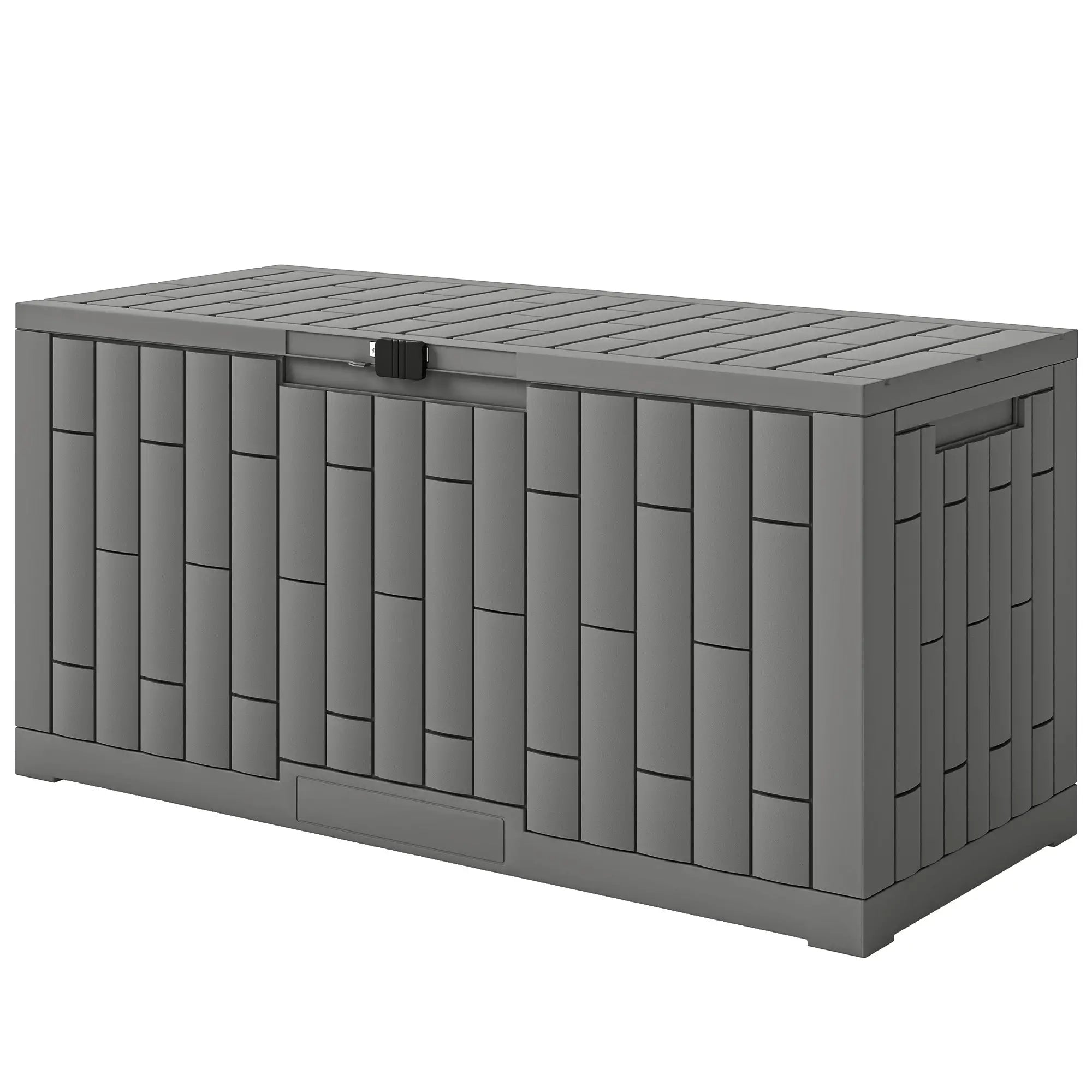 80 Gallon Resin Deck Box, Lockable Outdoor Storage, Splash And UV Resistant Patio Storage Boxes Grey Wood Effect at Gallery Canada