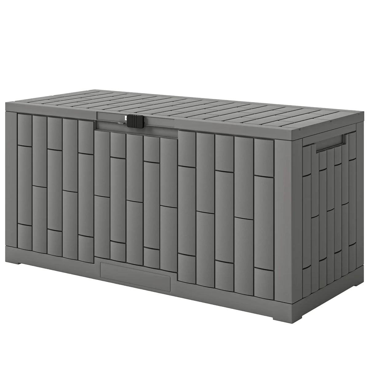 80 Gallon Resin Deck Box, Lockable Outdoor Storage, Splash And UV Resistant Patio Storage Boxes Grey Wood Effect at Gallery Canada