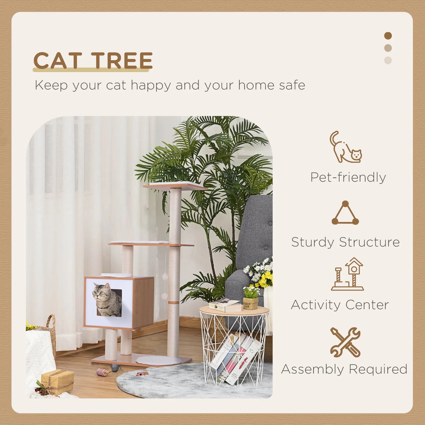 47" Wood Cat Tree, Scratching Post, Kitten House, Condo Cat Posts at Gallery Canada