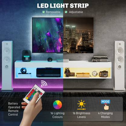 Wall Mounted TV Stand With Storage, LED Lights, For TVs Up To 75", White TV Stands at Gallery Canada