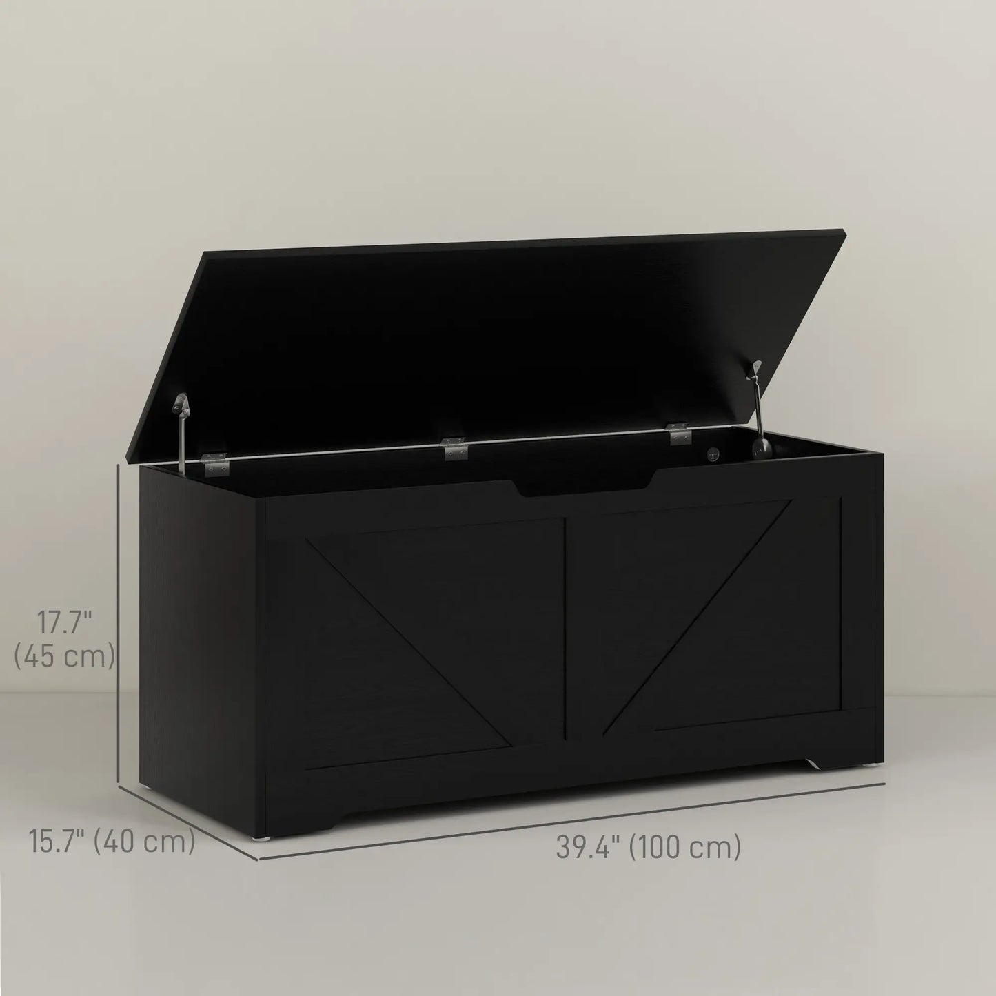 39.4 Inches Storage Chest, Wooden Box with Safety Hinges, Wood Grain, Black Storage Cabinets at Gallery Canada