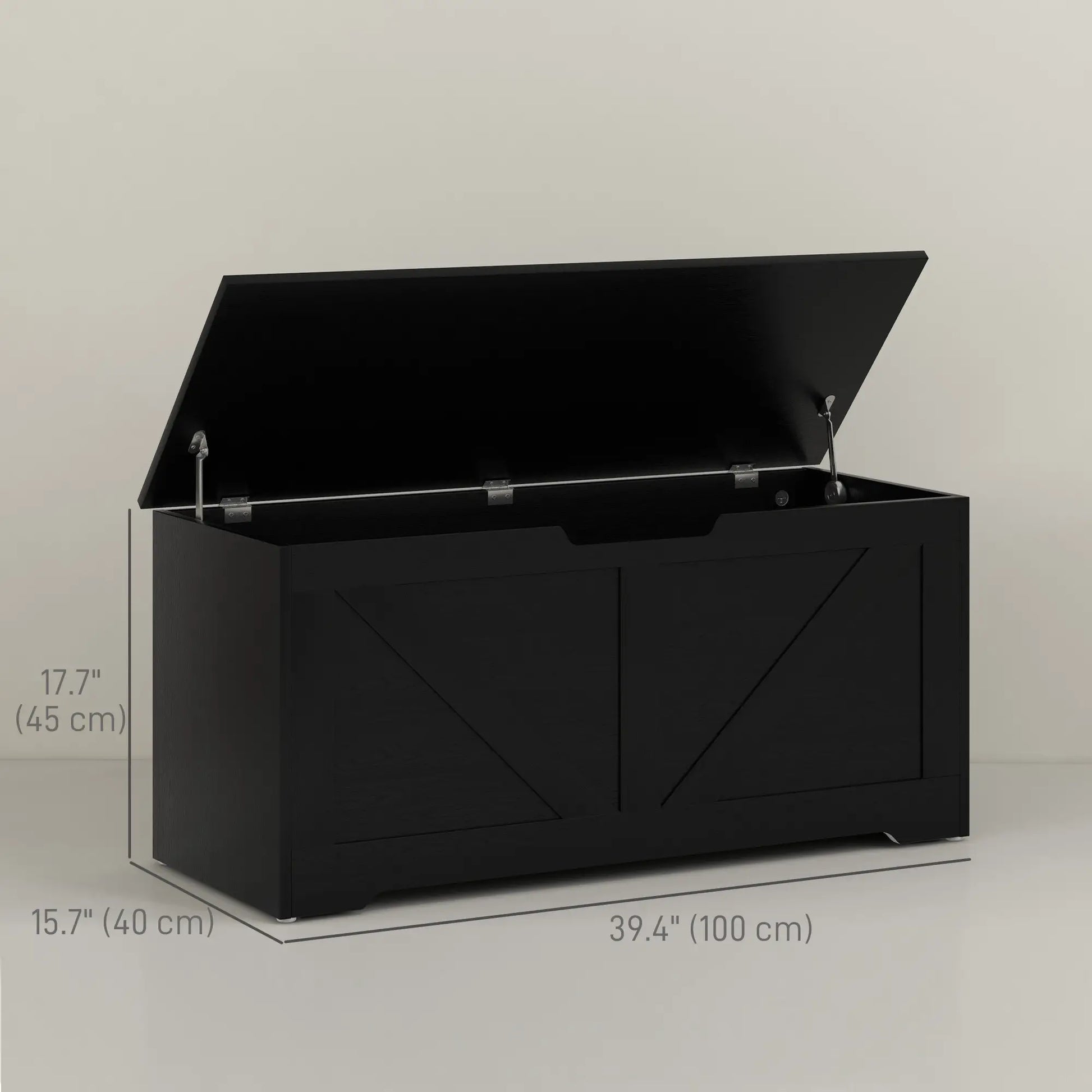 39.4 Inches Storage Chest, Wooden Box with Safety Hinges, Wood Grain, Black Storage Cabinets at Gallery Canada