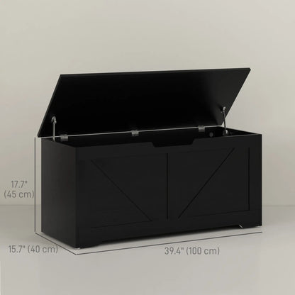39.4 Inches Storage Chest, Wooden Box with Safety Hinges, Wood Grain, Black Storage Cabinets at Gallery Canada