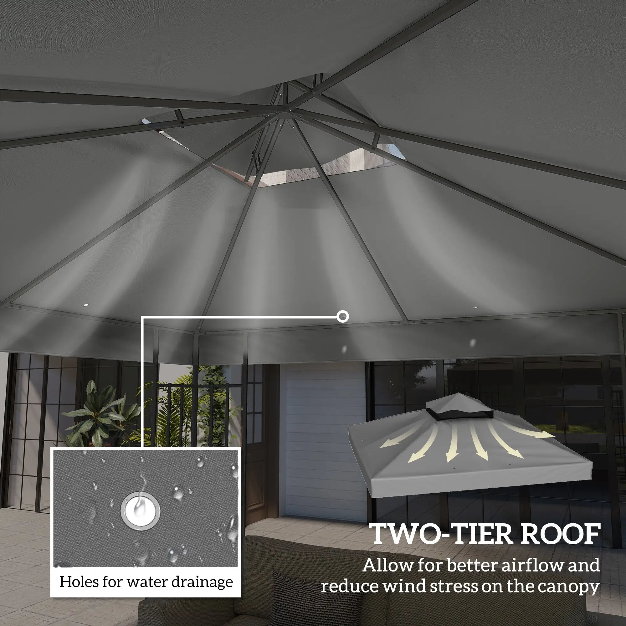 10' x 10' Gazebo Canopy Replacement Cover, UPF30+, Top Cover Only, Dark Grey Gazebo Canopy Replacement at Gallery Canada