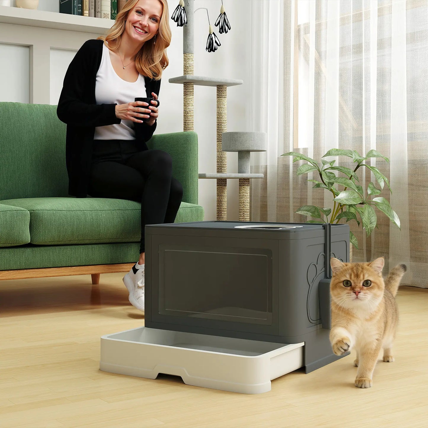 Cat Litter Box, Front Enter Top Exit, Pull Out Tray, Easy Clean, Grey Cat Litter Box Enclosures at Gallery Canada