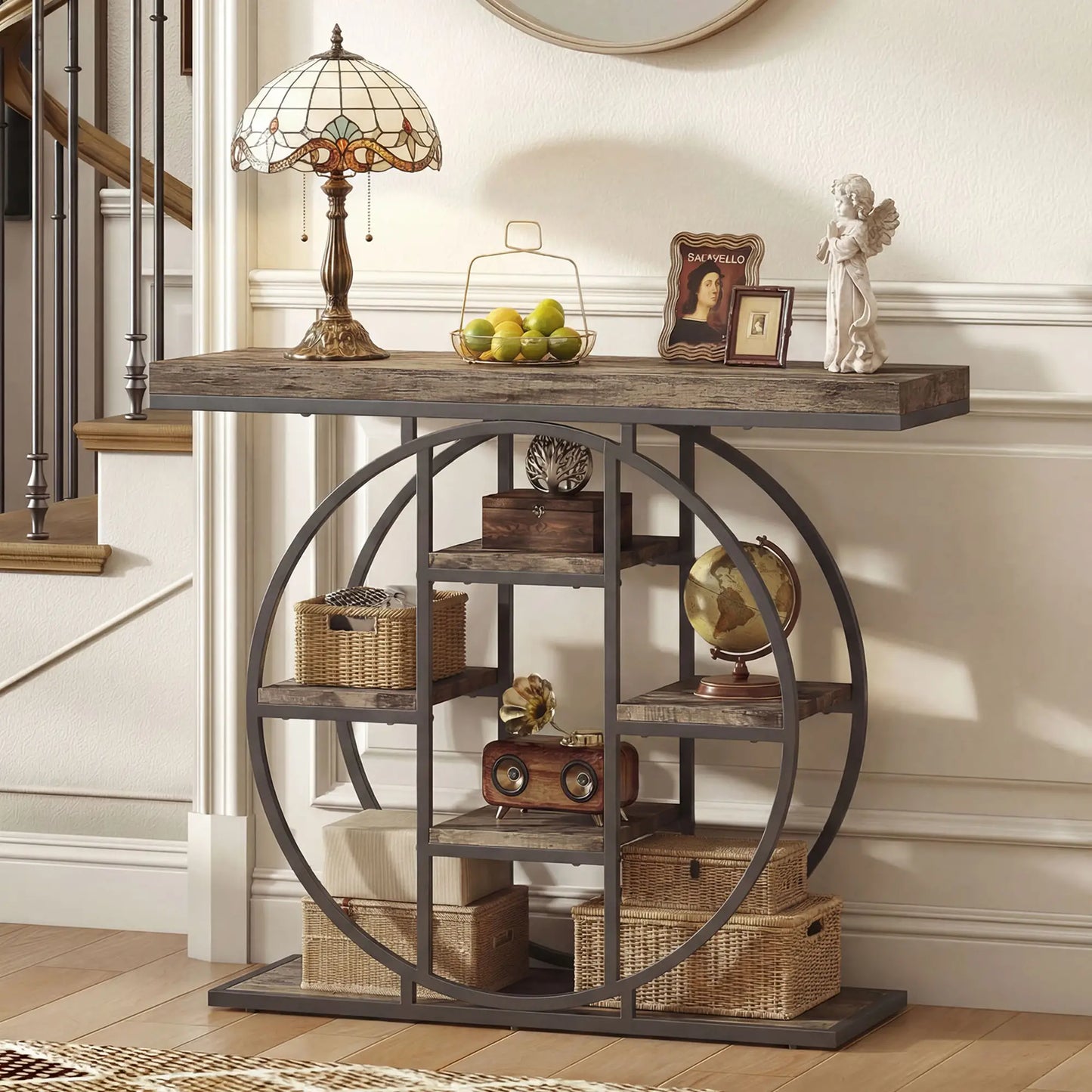 39.4" Console Table With Storage Shelves, Rustic Brown Console Tables at Gallery Canada