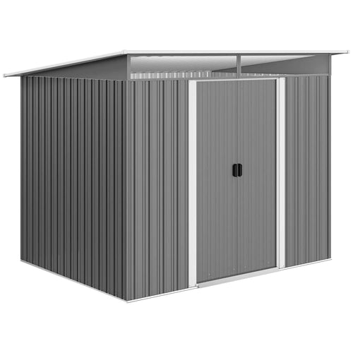 8.5' x 6' Metal Garden Shed, Utility Tool Storage, Grey