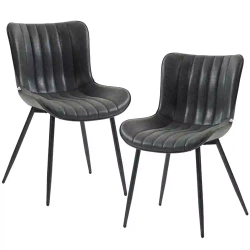 PU Leather Dining Chairs Set of 2, Steel Legs, Black
