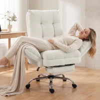 Chaise de bureau en molleton Teddy, fauteuil de direction, blanc crème, blanc crème