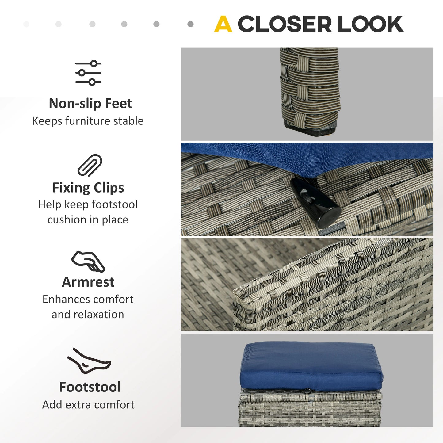 5-Piece Wicker Patio Set, Dining Table, Ottomans, Navy Blue Patio Furniture Sets at Gallery Canada