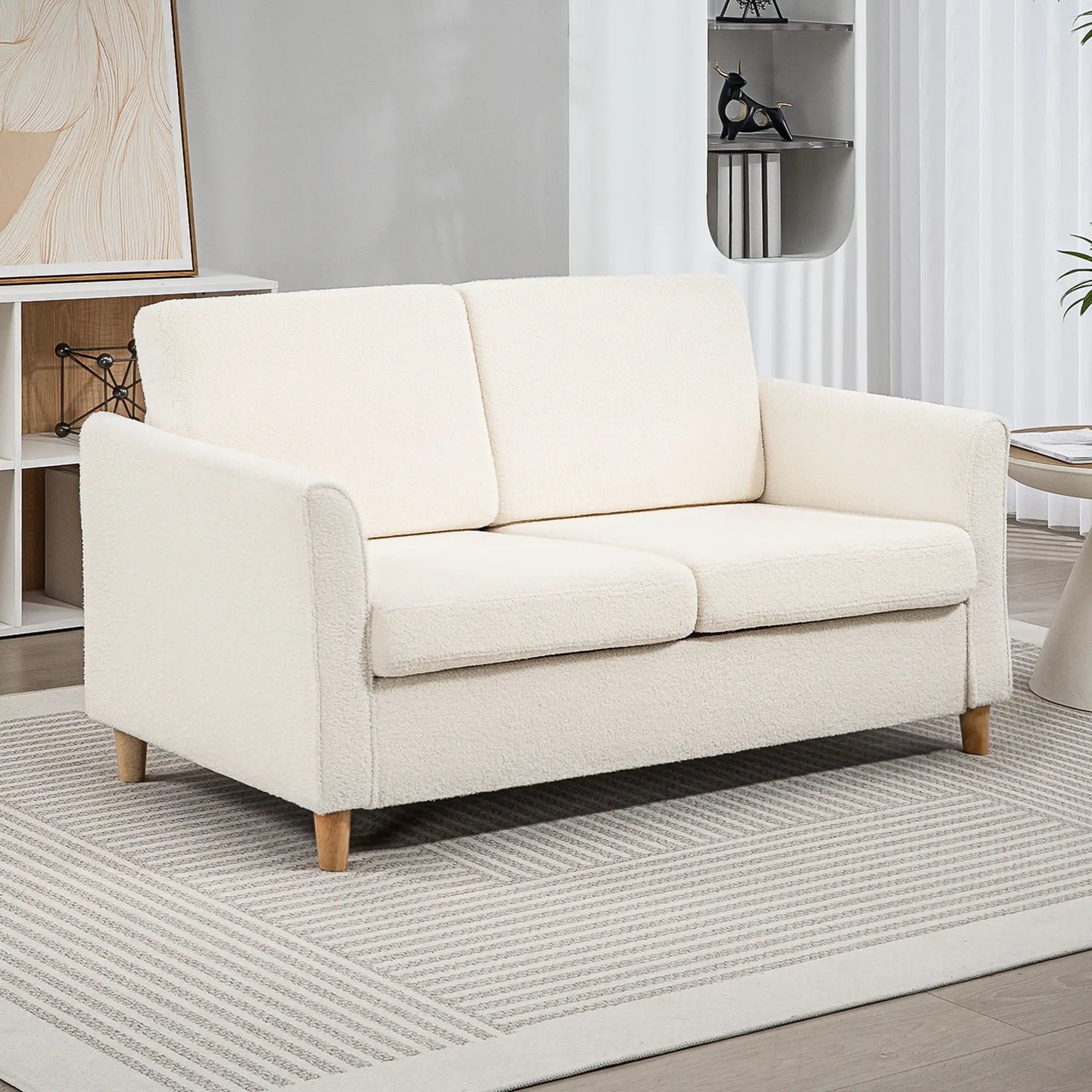 2-Seat Sofa with Armrests, Wood Legs, 2-Seater, Cream White 2-Seater Sofas at Gallery Canada