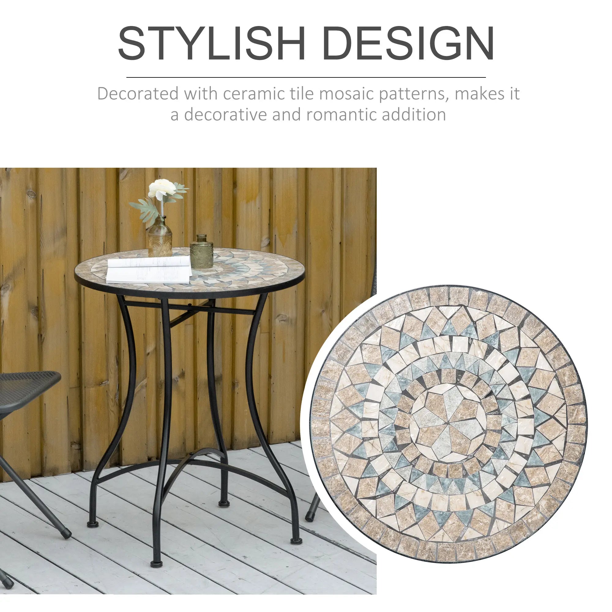 Round Mosaic Patio Table, Metal Frame, Outdoor Garden Furniture, Green Patio Side Tables at Gallery Canada