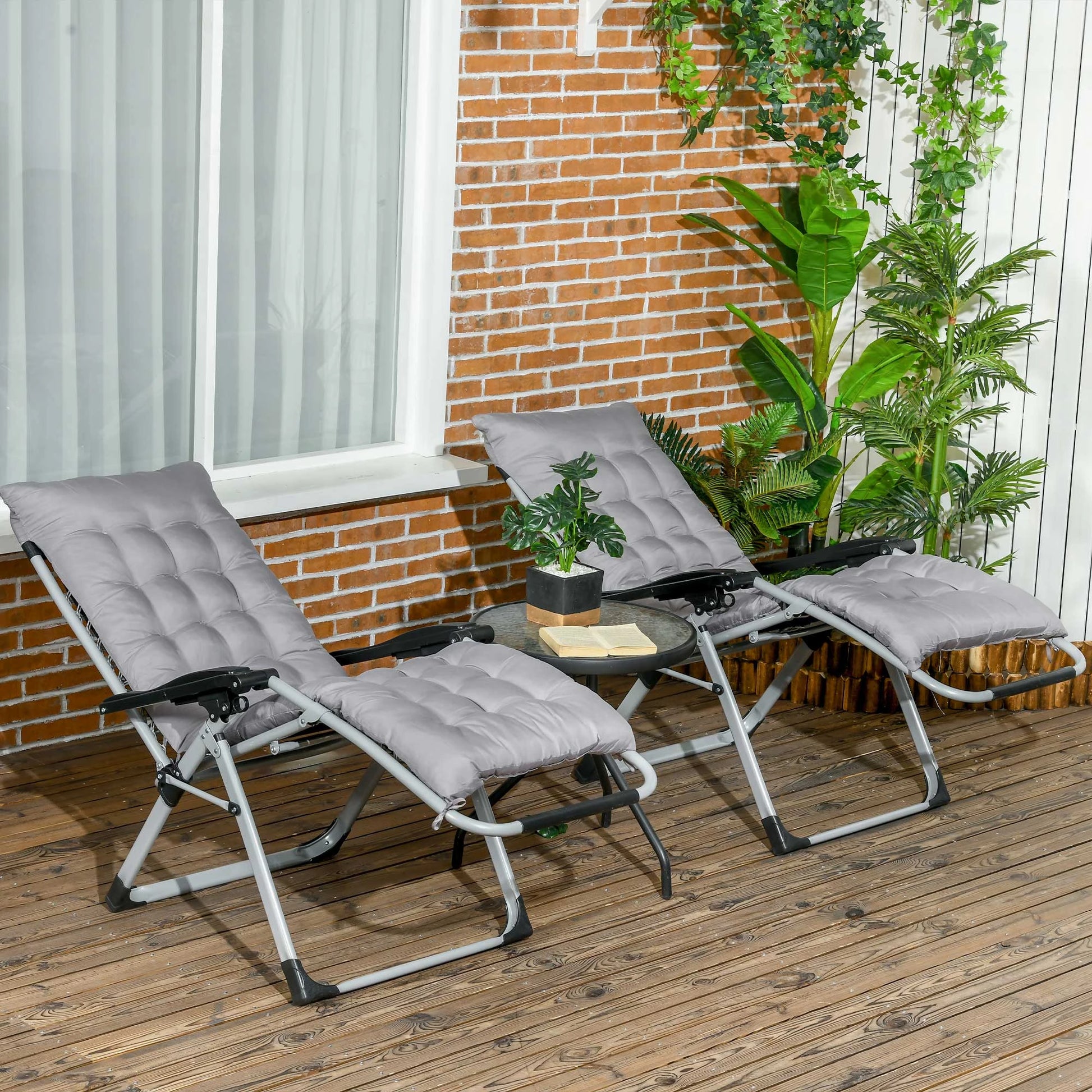 Folding Garden Chairs, Set of 2, Reclining Zero Gravity, Dark Grey Lounger Chairs at Gallery Canada