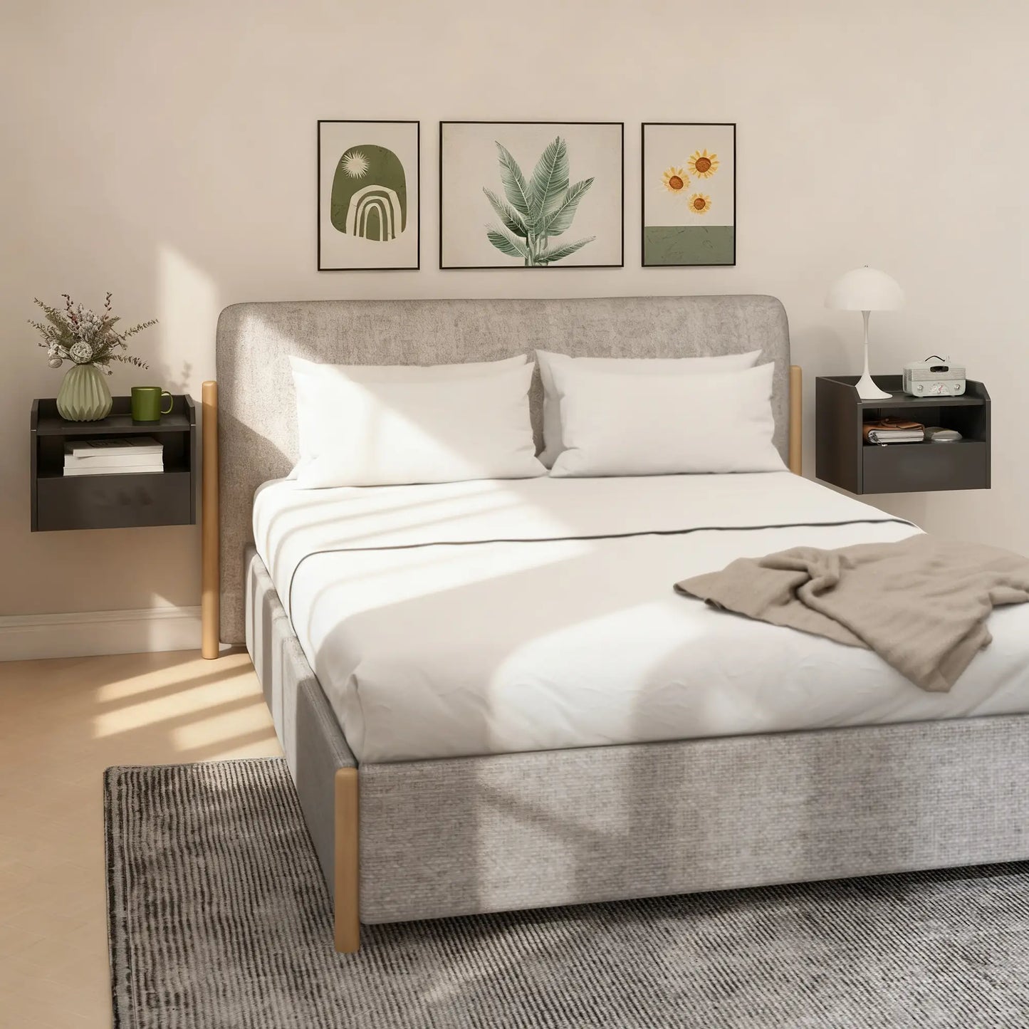 Wall Mounted Bedside Table, Set of 2 with Charging Station, Black Bedside Tables at Gallery Canada