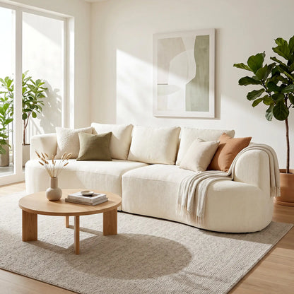 3 Seater Sofa, 102" Cream White, Chenille Couch With Spring Cushions, Cream White 3-Seater Sofas at Gallery Canada