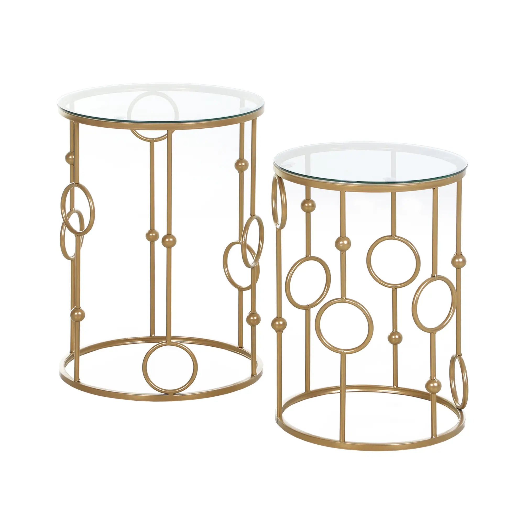 Round Coffee Tables Set of 2, Tempered Glass Top, Steel Frame, Gold Coffee Tables Gold at Gallery Canada