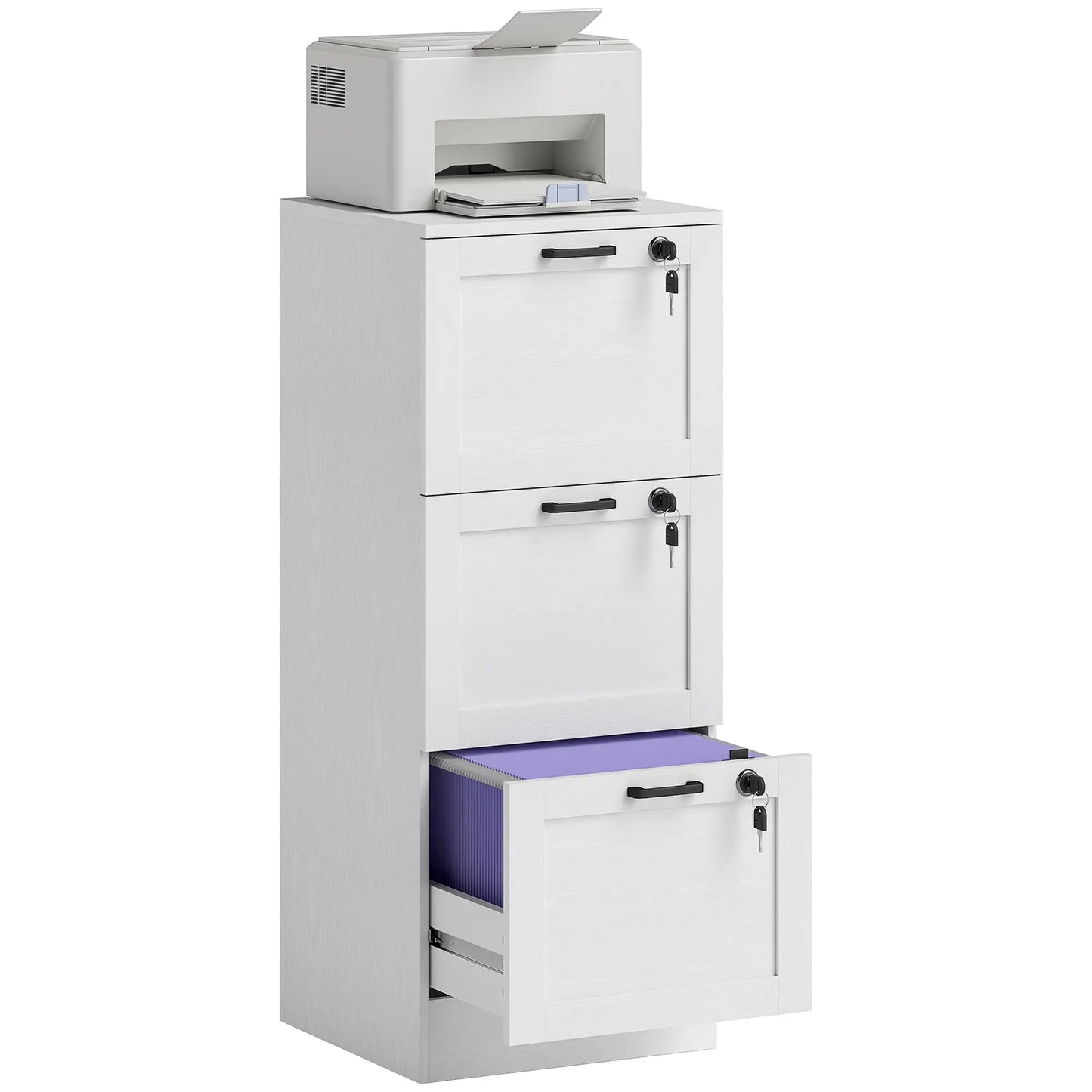 Vertical 3-Drawer Filing Cabinet, Lock, A4 Letter Size, White Office Cabinets & Cupboards at Gallery Canada