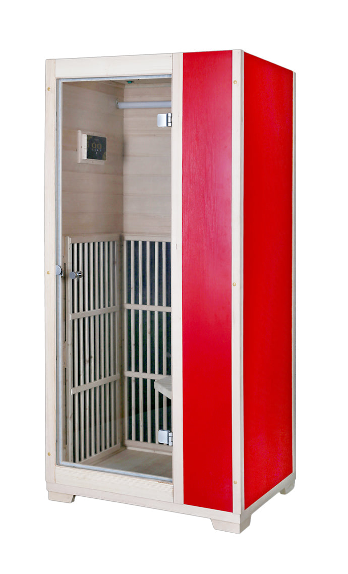 Vienna | Far Infrared Sauna | Canadian Hemlock Very Low EMF | 72.8"H x 35.4"W x 25.6"D | 1 Person Saunas Red at Gallery Canada