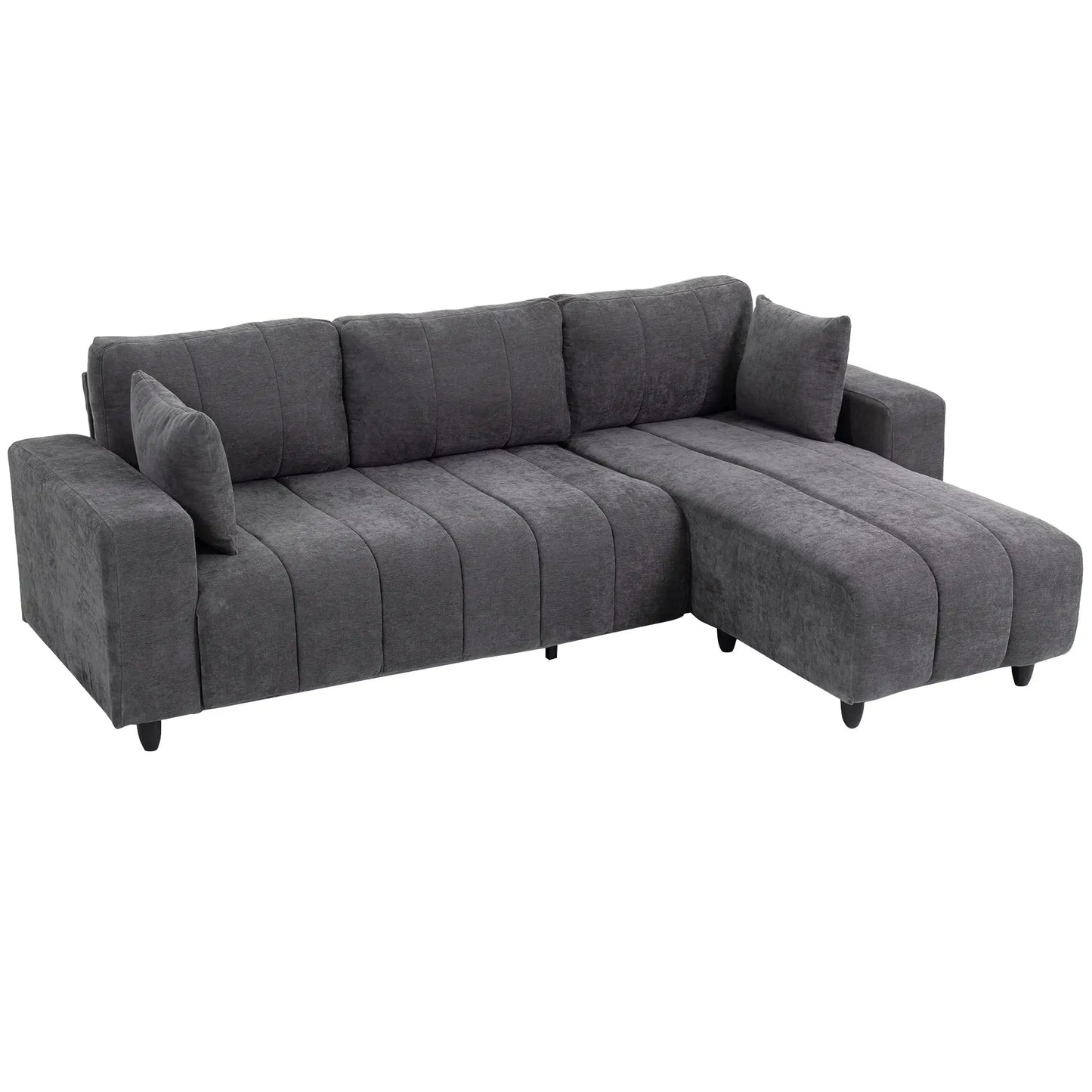 Canapé d'angle 3 places avec méridienne, coussin à ressorts, gris
