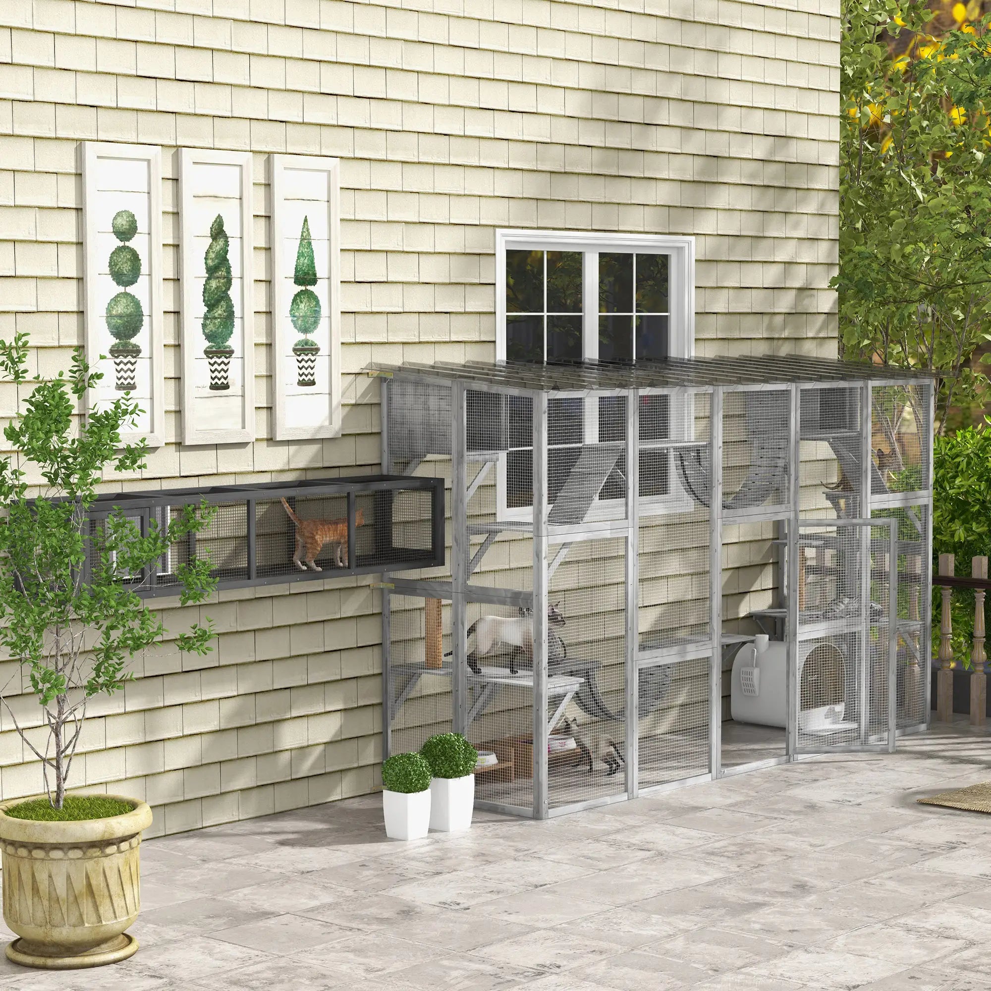 Large Outdoor Catio, Condos, Platforms, Doors, Ladders, Weather-Resistant Roof, Grey Outdoor Cat Enclosures at Gallery Canada