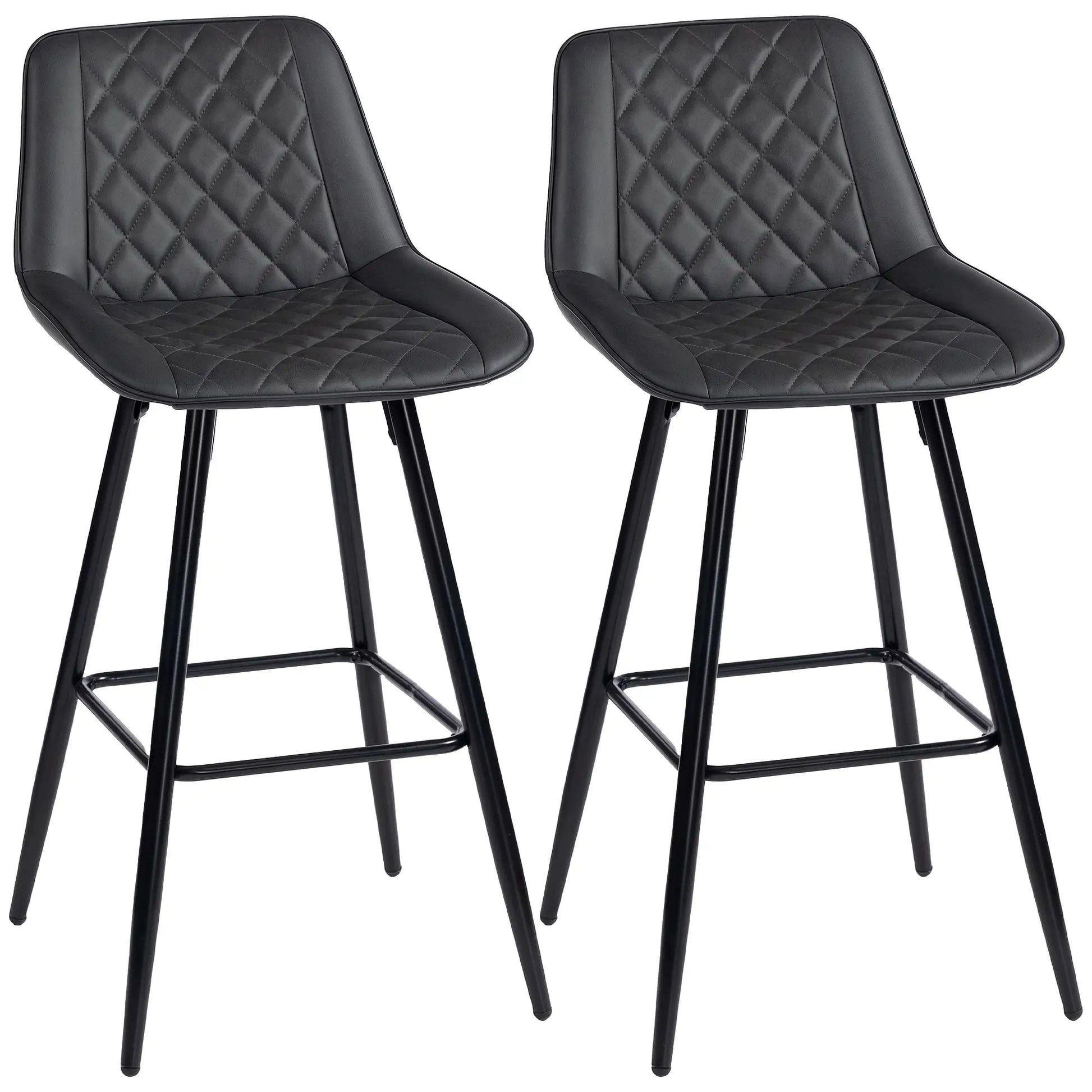 PU Leather Counter Height Bar Chairs Set of 2, 27.75" Bar Stools, Black Bar Stools Black at Gallery Canada