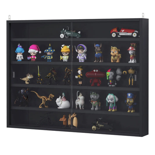 5-Tier Display Cabinet, Shot Glass Display Case, Glass Curio Cabinet with 2 Glass Doors and 4 Adjustable Shelves, Black Display Bookshelves Black at Gallery Canada