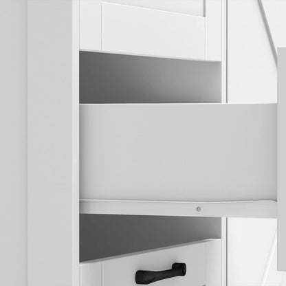48" Farmhouse Sideboard Buffet Cabinet, 3 Drawers, Charging Station, White