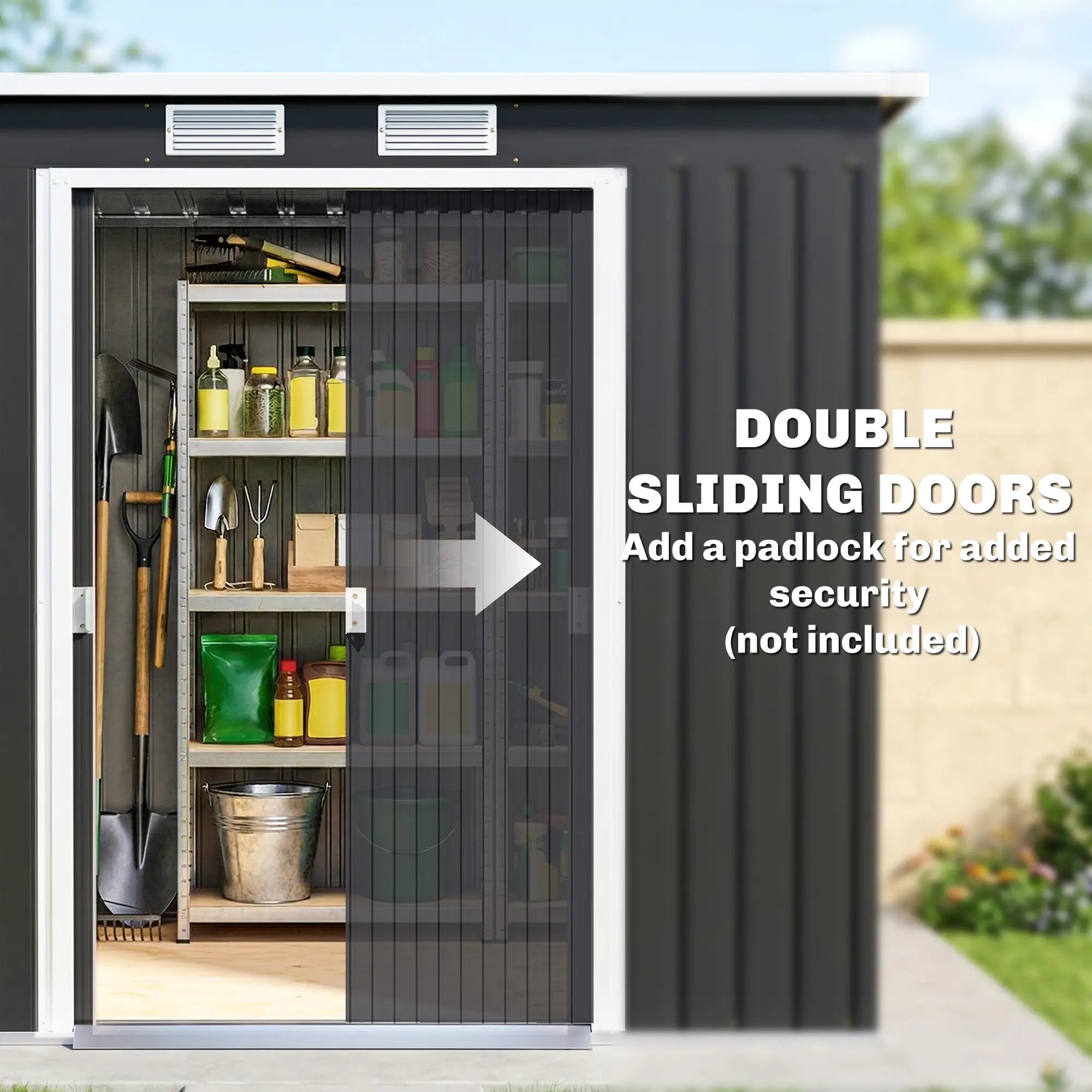 7 x 4ft Galvanised Steel Garden Shed, Foundation Kit, Dark Grey Sheds at Gallery Canada